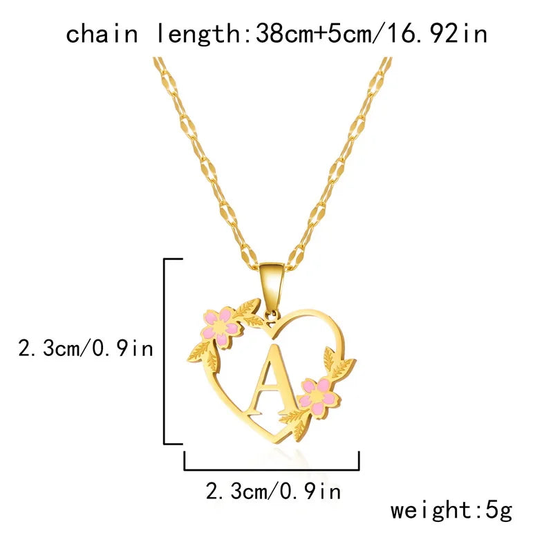 Korean Flower Stainless Steel Initial Letter Name Pendant Necklace For Women Men A-Z Letters Friendship Choker Jewelry Gifts - Madeinsea©