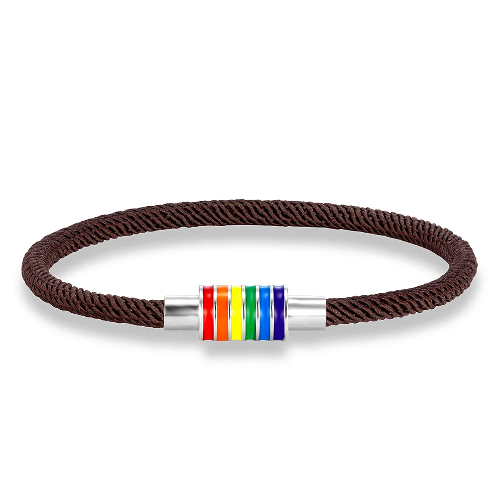 MKENDN Minimalist Rope Bracelet Unisex Stainless Steel Rainbow Clasp Waterproof Natuical Rope Braslet Gift For Lovers LGBT
