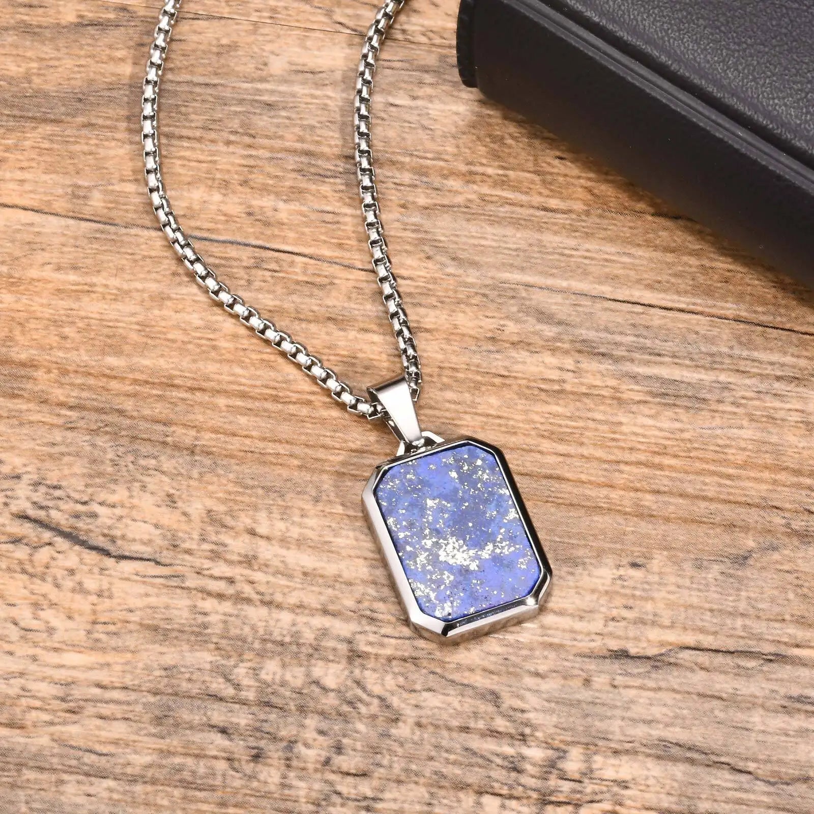 Vnox Mens Geometric Pendant with Natural Stone Necklaces, Vintage Square Tiger Eye Collar, Casual Simple Fashion Male Accessory