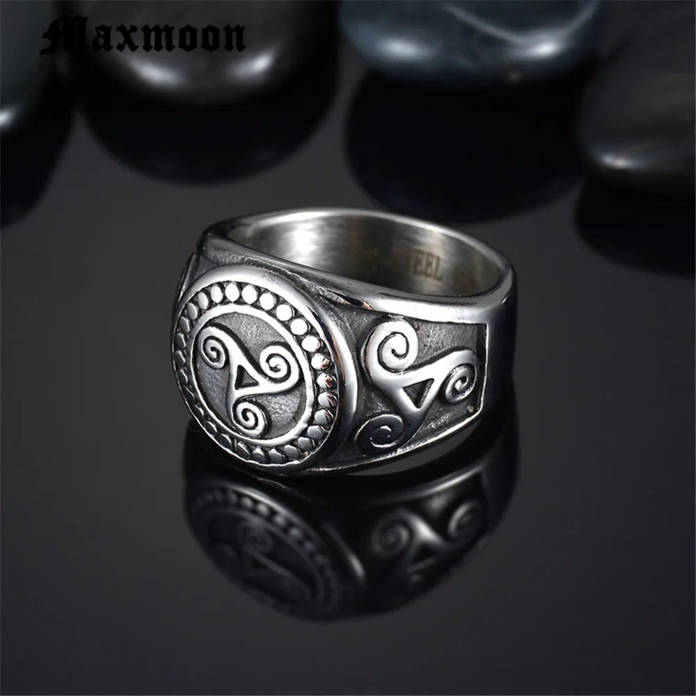 Maxmoon Punk Retro Teen Wolf Midi Ring Triskele Triskelion Allison Argent Stainless Steel Finger Signet Ring For Men Gift