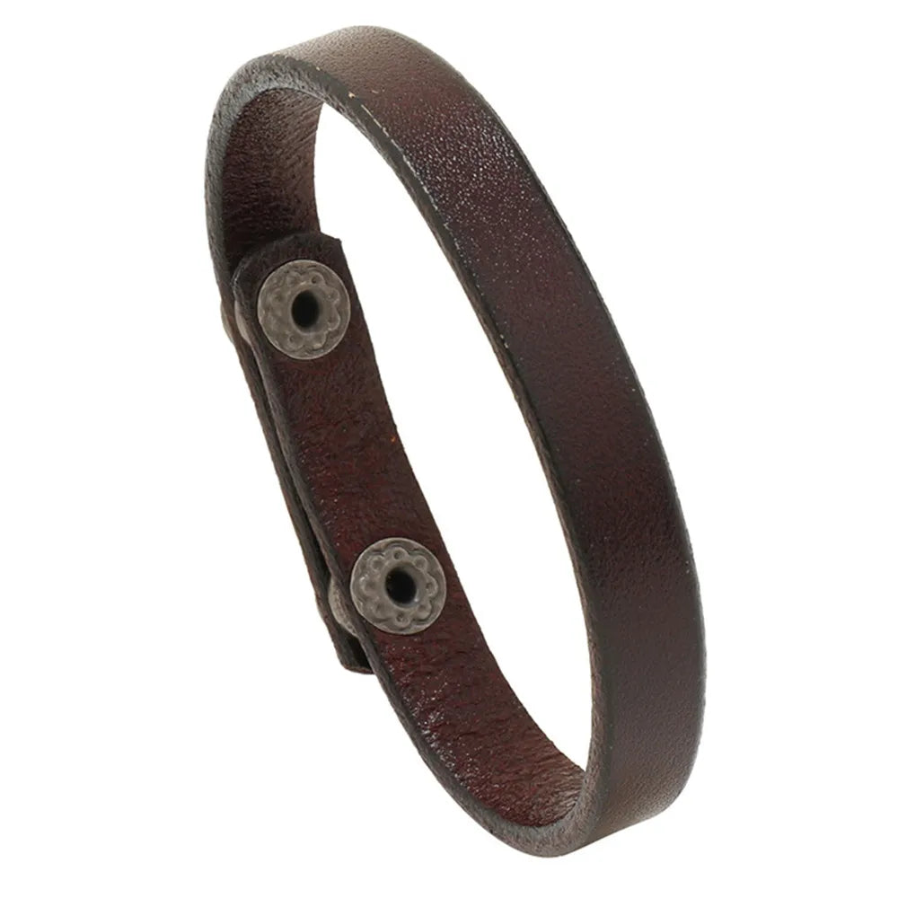 Bracelet MKENDN vintage fait main en cuir véritable avec fermoir de sécurité, style punk, pour homme et femme, bijou de couple à offrir