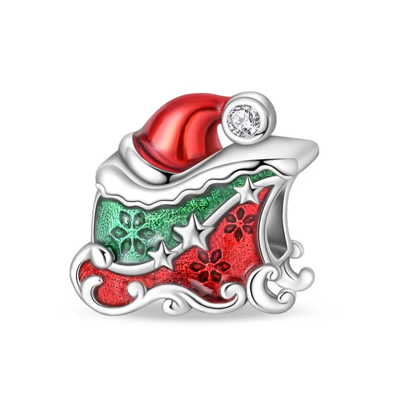 New 925 Silver Santa Claus Elk Socks Christmas Charms Beads Fit 3mm 925 Original Bracelets DIY Party Jewelry Festival Gifts