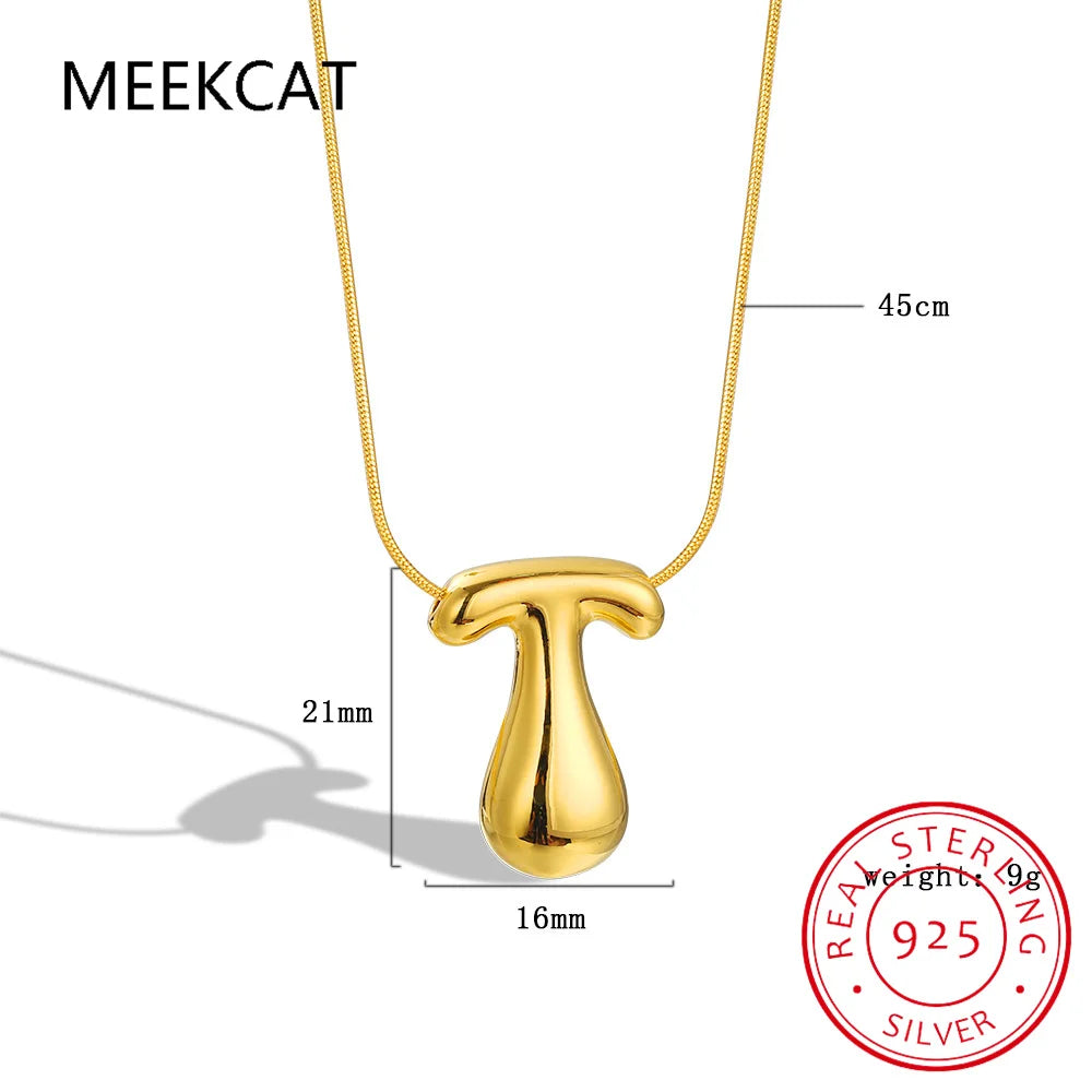 Collares 925 Sterling Silver Chunky Alphabet Balloon Bubble Initial Letter Pendant Necklace for Women Men Charm Necklaces