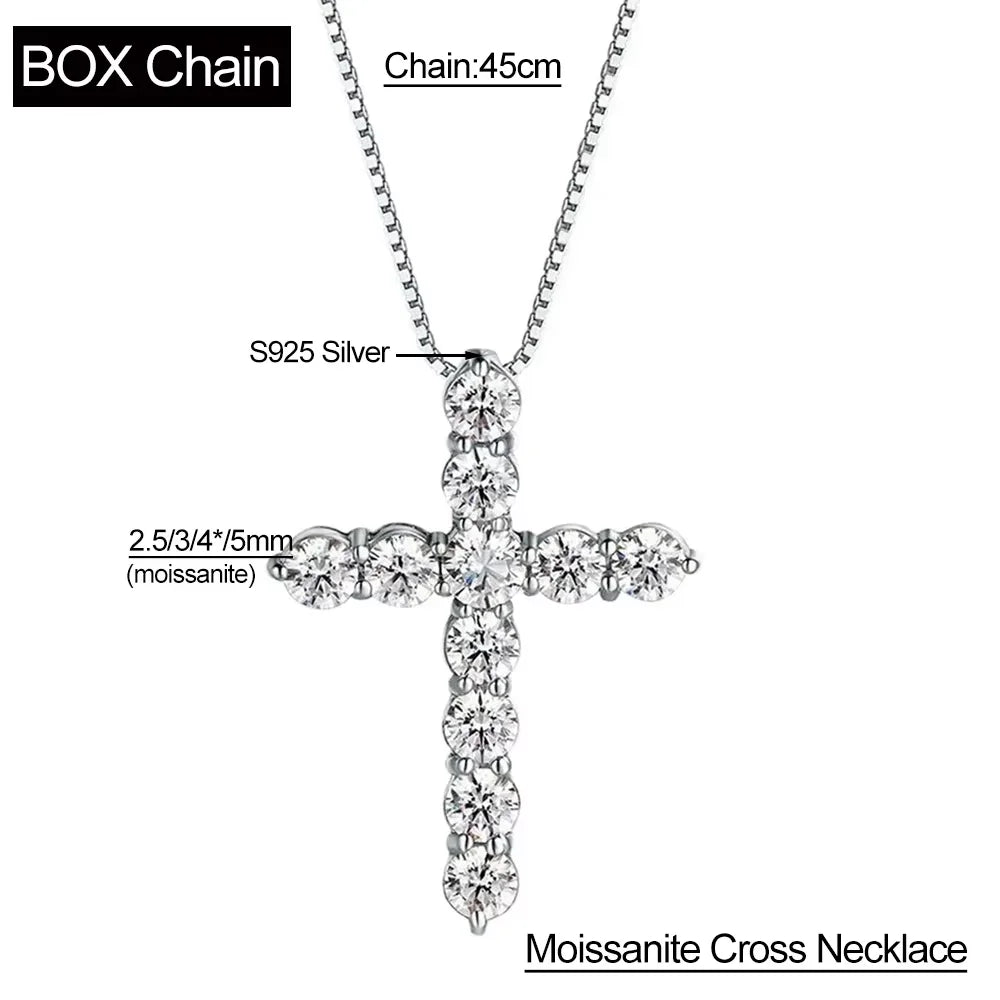 Serenity 5mm D Color Moissanite Cross Necklace for Women Men Gift 100% 925 Sterling Silver Chopin Chain Pendant Necklace Jewelry