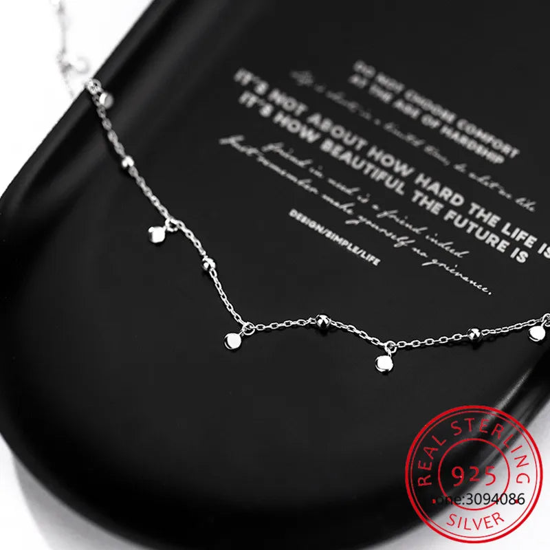 Real 925 Sterling Silver Geometric Round Choker Necklace For Fashion Women Minimalist Fine Jewelry Cute Accessories gift