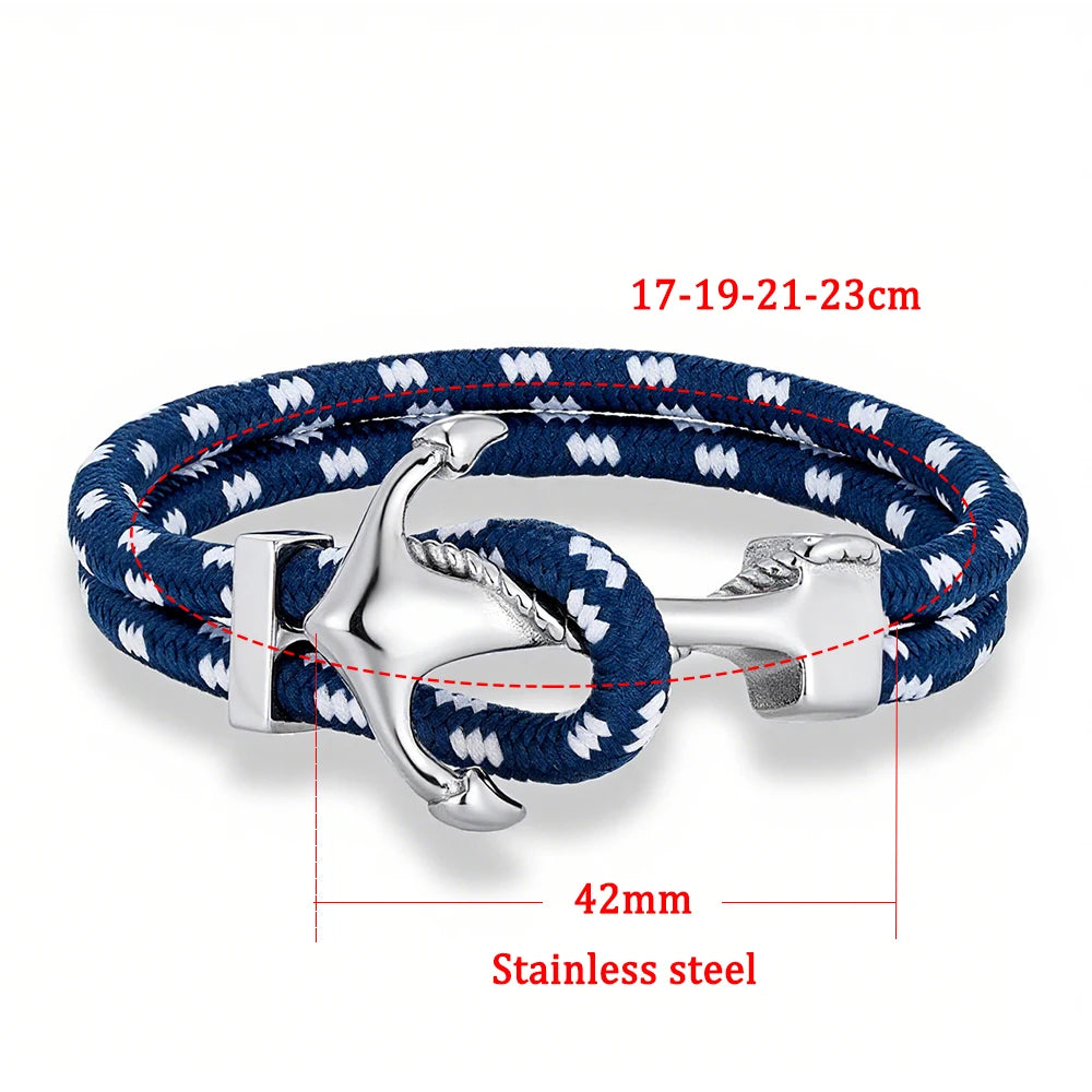 MKENDN Minimalist Nautical Style Anchor Bracelets Men Women Mulitcolor Surfer Rope Bracelet Stainless Steel Boat Hook