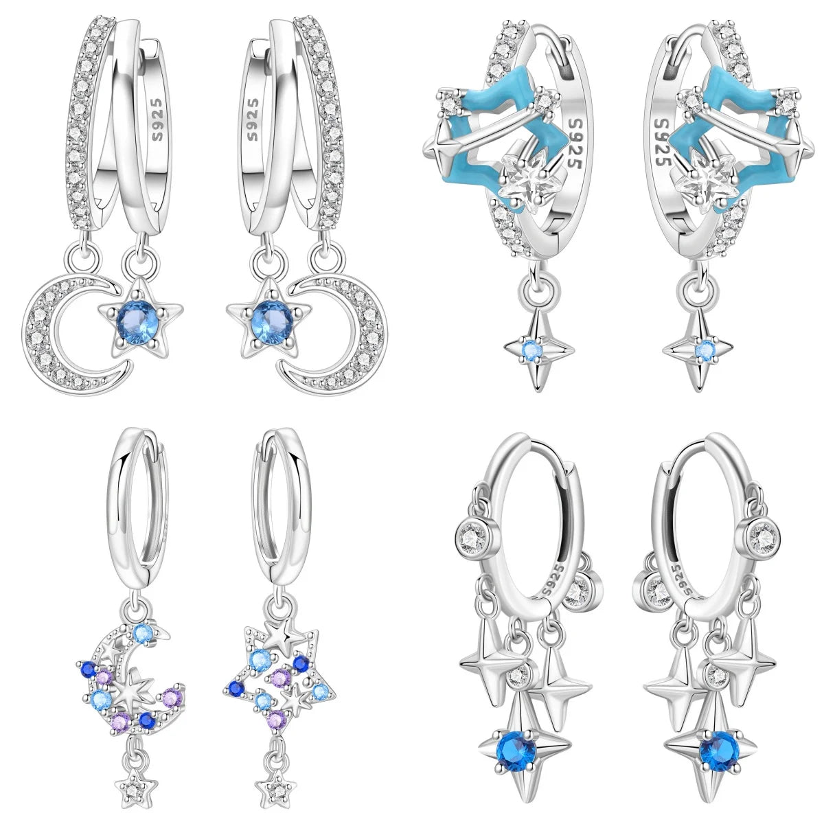 PANPOKI 925 Sterling Silver Starry Moon Shining Earrings Original Jewelry Drop Earrings Jewelry Party Anniversary Trendy Gifts