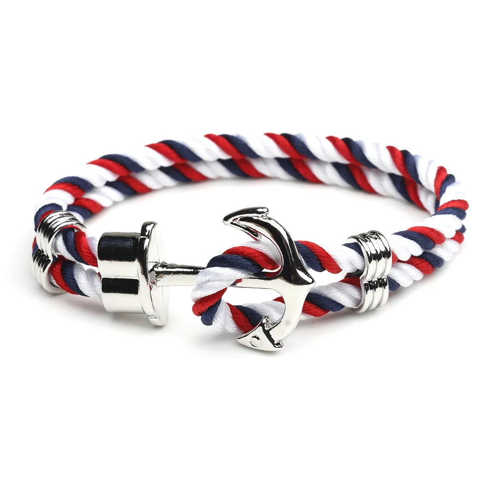 Retro Metal Anchor Bracelet Handmade Woven Double Strand Nautical Surfer Waterproof Rope Couple Jewelry Navy Style - Madeinsea©