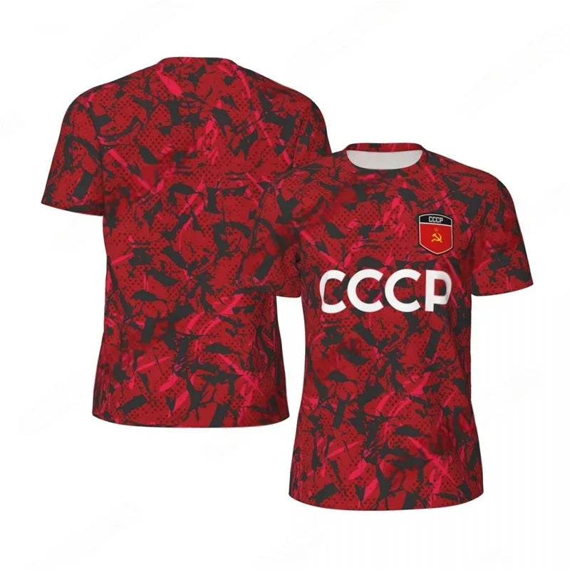CCCP Pattern Football T-shirt Men Summer Oversized Soccer Running Short Sleeves Tops Fashion Sports Football Jersey Tee Shirts