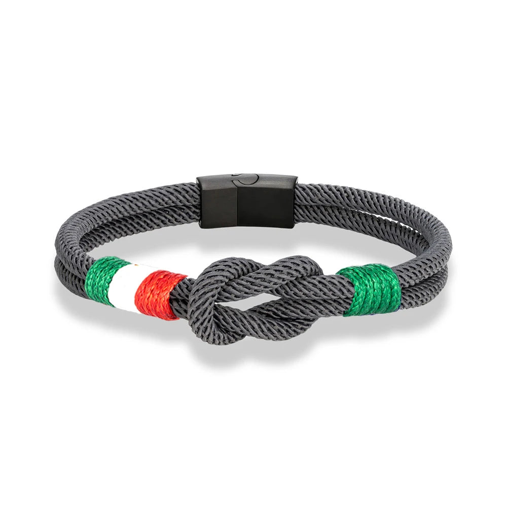 MKENDN Italy Mexico Flag Bracelet for Men Women Handmade Woven Rope with Black Stainless Steel Buckle Couple Jewelry Gifts