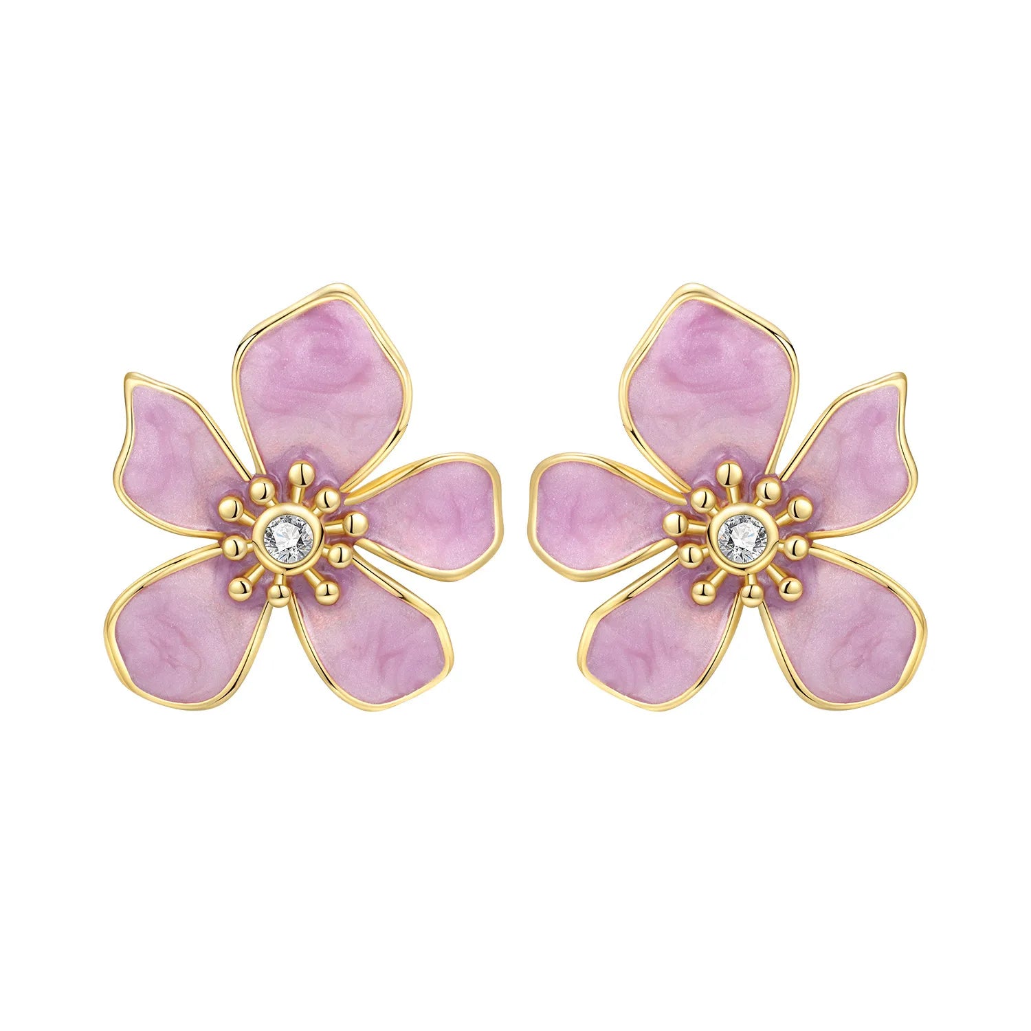 PANPOKI S925 Sterling Silver Pink Flower Design Stud Earrings For Lady S925 Jewelry Party Anniversary Trendy Gifts