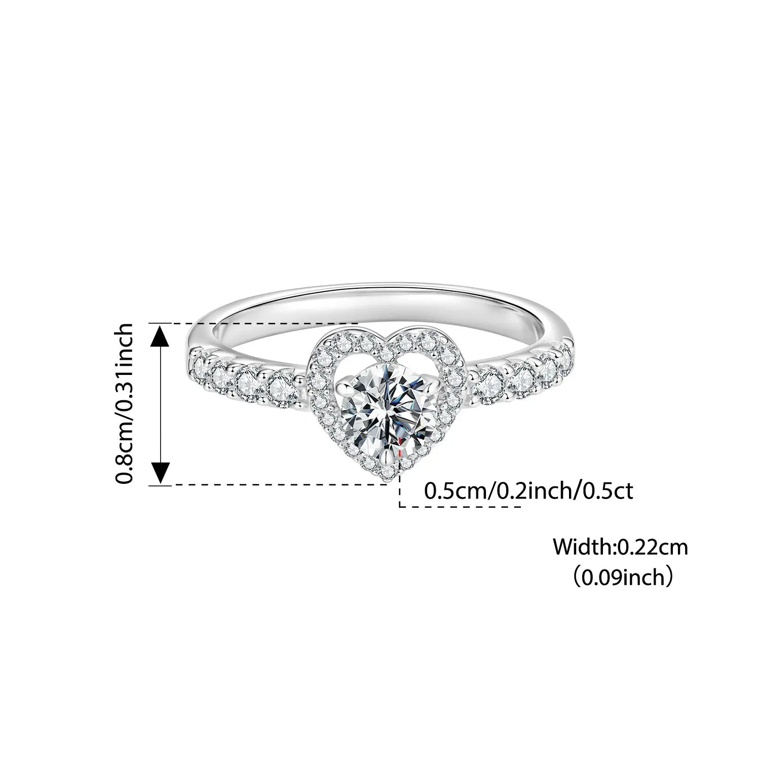 WOSTU 0.5CT Moissanite Solitaire Engagement Ring for Women, 925 Silver Diamond Cut Heart Promise Rings Multi Gems Band Anillos