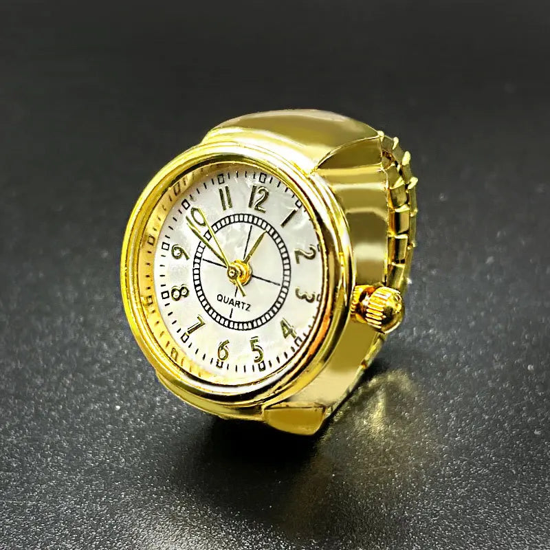 Kiss Jewelry Punk Gold Color Couples Mini Watches Finger Rings for Women Men Square Round Dial Quartz Ring Watch Ring Gift