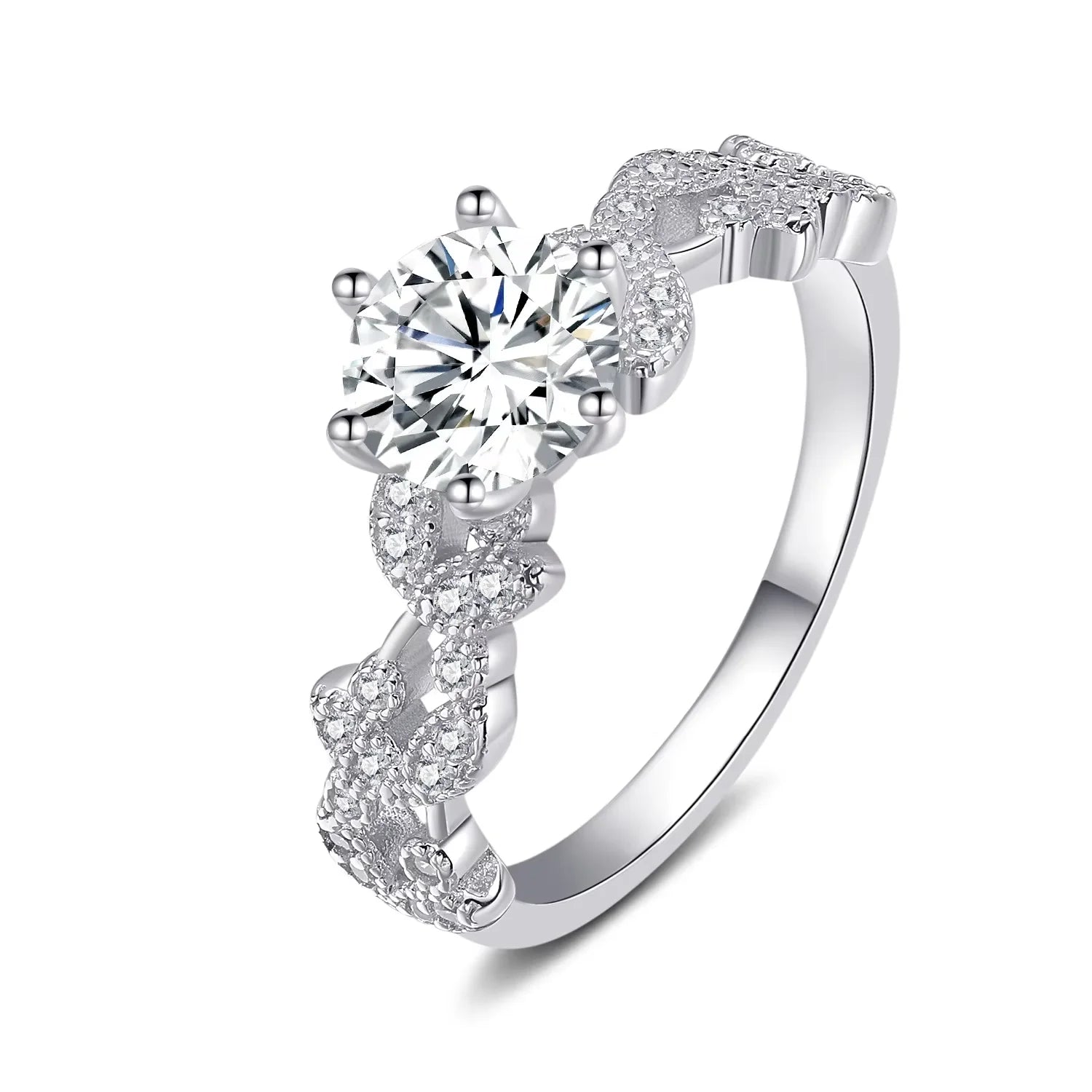 Serenity 1ct D Moissanite Rings for Women Wedding Bridal Gift S925 Sterling Silver Sparkling Lab Diamond Leaf Rings Fine Jewelry - Madeinsea©