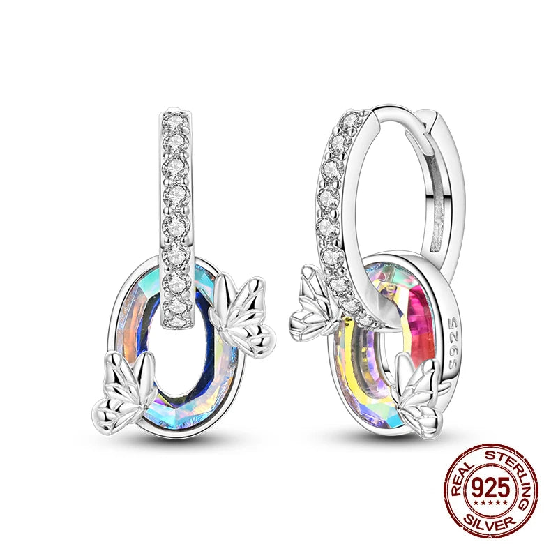 Romantic Women's 925 Sterling Silver Glass Butterfly Removable Earrings Luminous Star Date Party Wedding Exquisite Jewelry Gifts