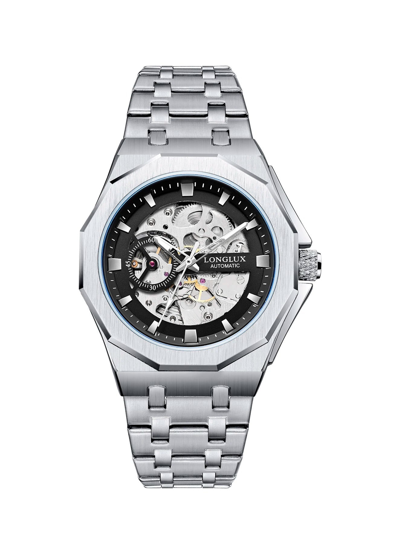 LONGLUX Men automatic watch luxury mechanical watches waterproof skeleton fashion business wholesale stainless steel gift watch