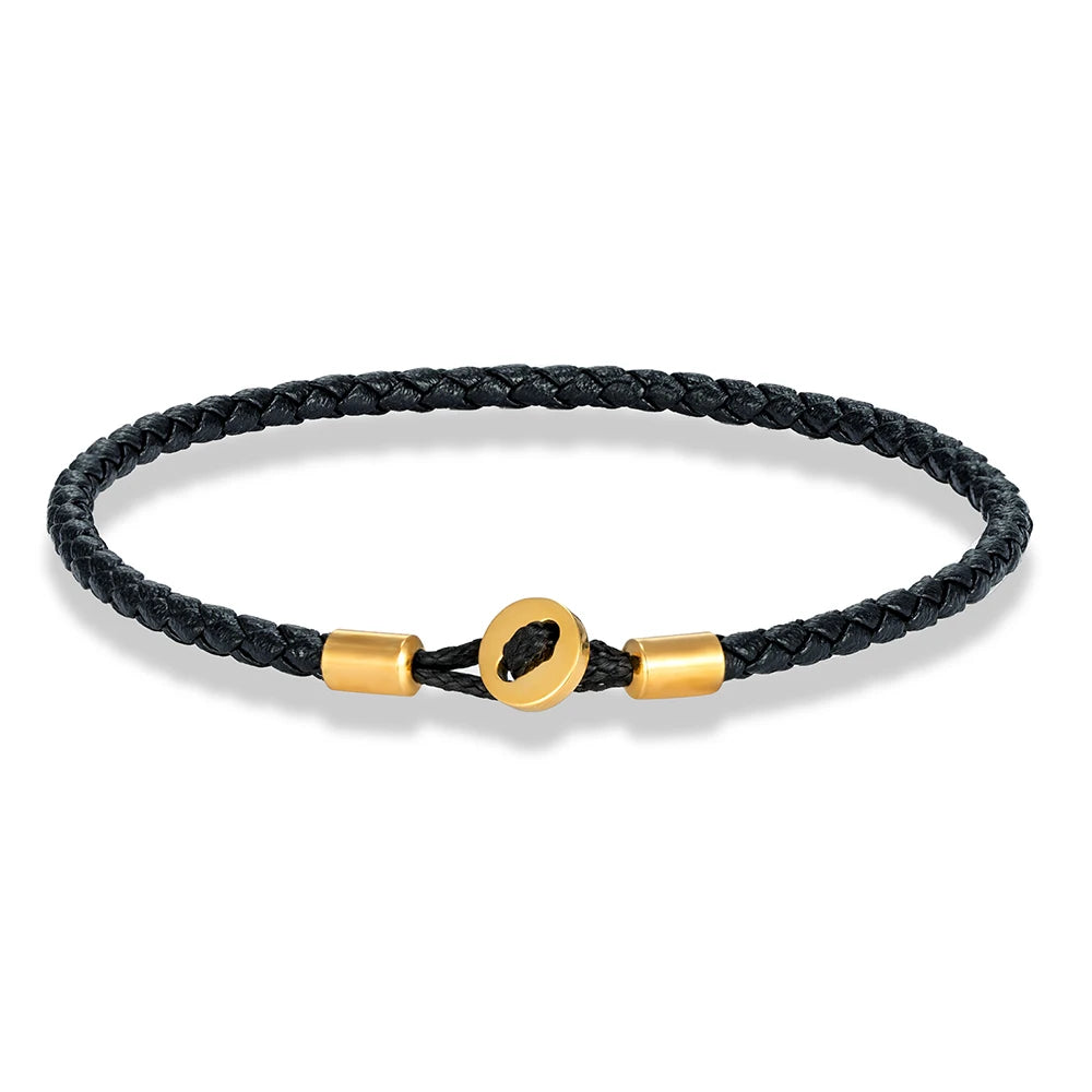 MKENDN Gold Color Stainless Steel Button Braided Leather Bracelet For Men Women Fashion Couple Jewelry Gifts