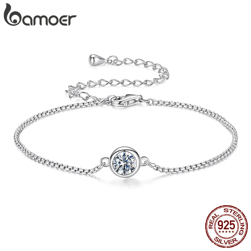 BAMOER 925 Sterling Silver 0.5CT Moissanite Bracelet Bezel Setting Adjustable Knot Wrist Chain for Women Anniversary Love Gift