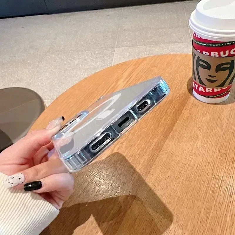 Hard Crystal Original Magnectic Case For iPhone 16 15 14 13 12 11 Pro Max 16E X XS XR SE 7 8Plus Magsafe Wireless Charging Cover