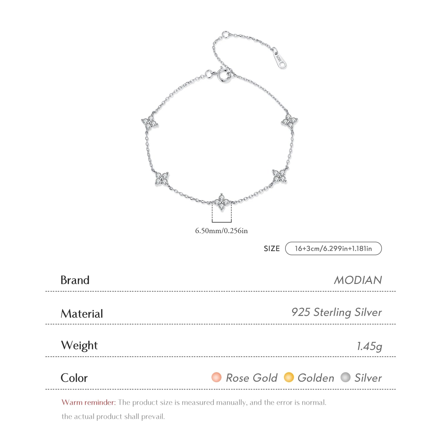 MODIAN 925 Sterling Silver Trendy Exquisite Four-Leaf Clover Clear CZ Charms Bracelet For Women Fine Jewelry Accessories