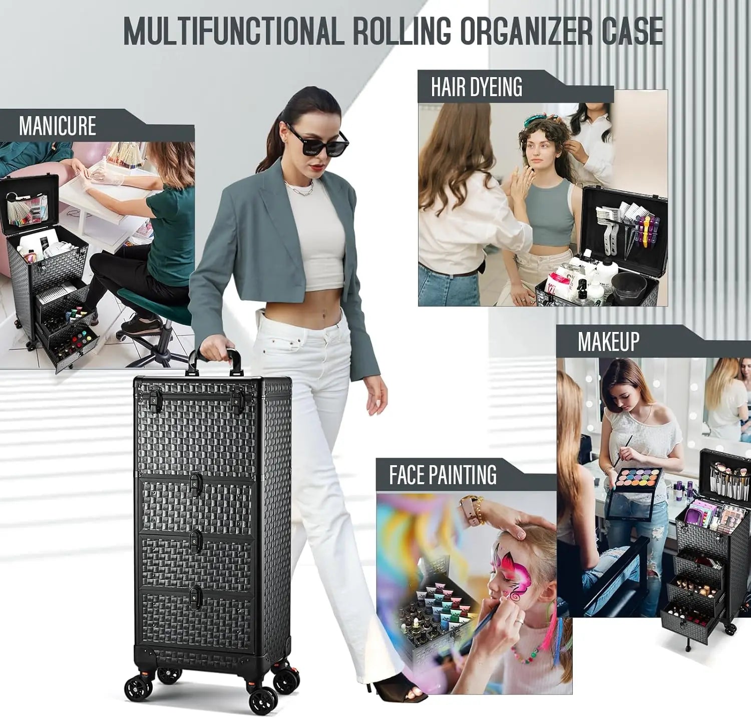 NEW Salon Cart with 3 Drawers,Nail Trolley Cart &Wheels Salon Station Rolling Makeup Train Case Cosmetology Case Organizer Cases - Madeinsea©