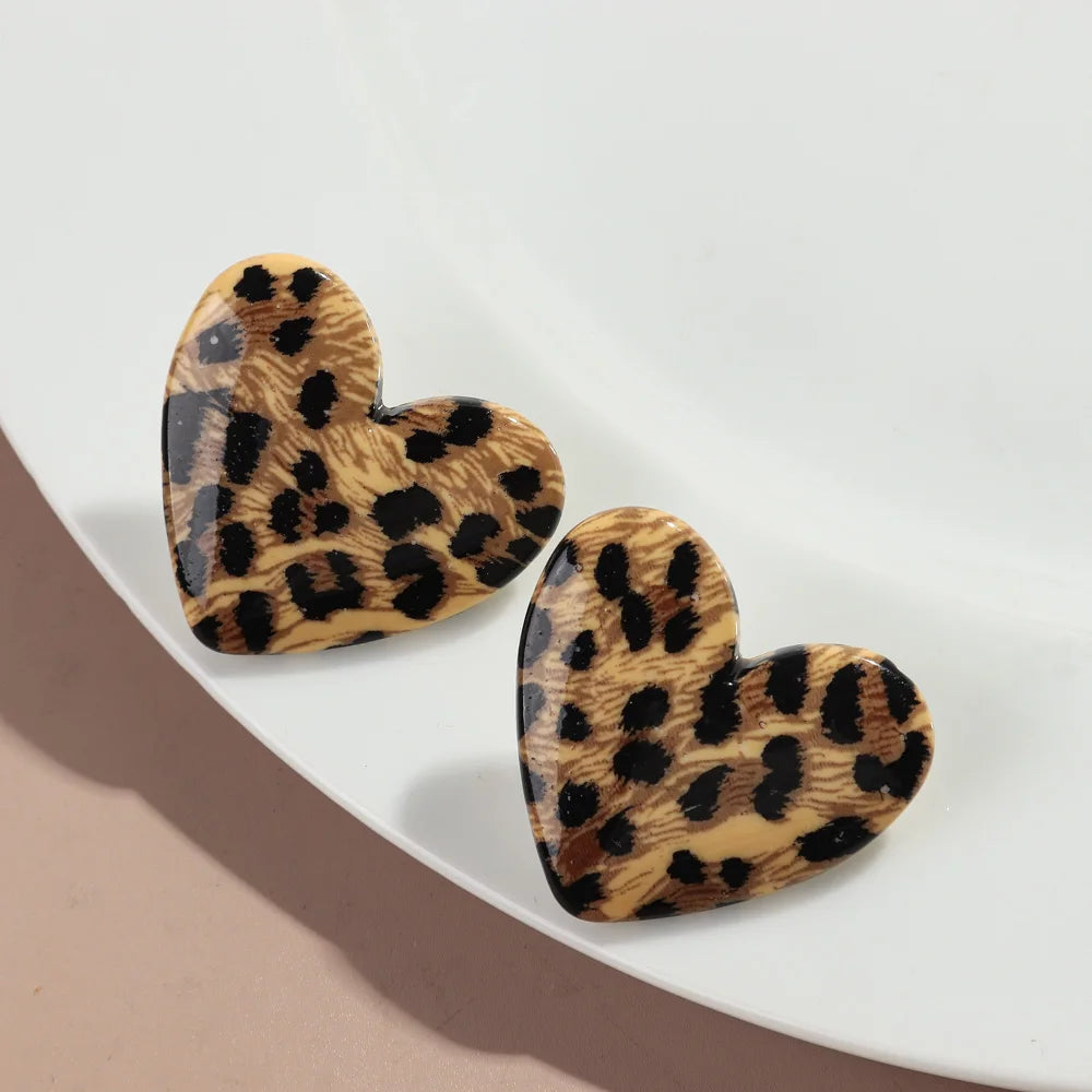Fashion Acrylic Leopard Print Heart Star Multiple Shapes Earrings Resin Geometric Earring Woman 2024 Design Jewelry
