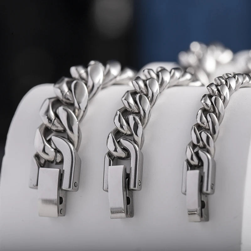 5/6/8/10/12/14mm Cuban Chain Bracelet for Men & Women Stainless Steel Curb Link Chain Wristband Durable Unisex Jewelry Gift