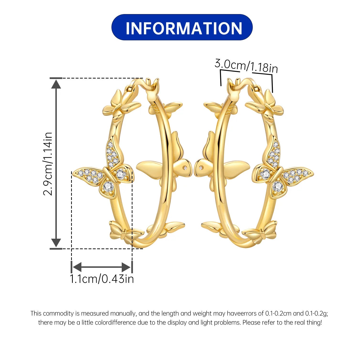 PANPOKI Original 925 Sterling Silver Golden Butterfly Insects Earrings Women Hoop Earring Anniversary Jewelry Trendy Gifts