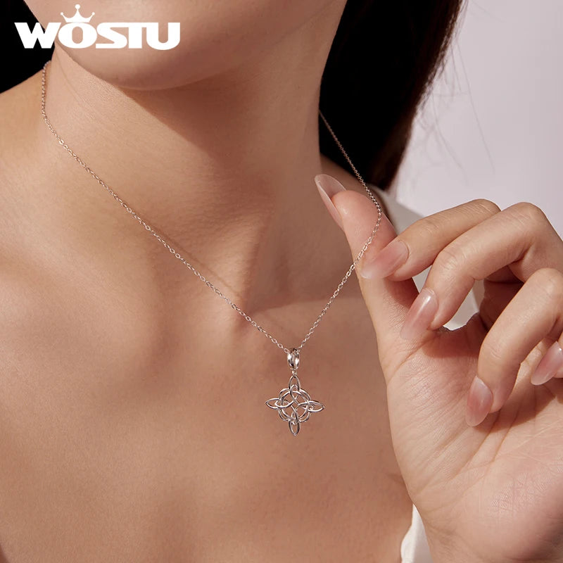 WOSTU 925 Sterling Silver Celtic Knot Necklace, Eternal Love Pendant Necklace Unisex Irish Jewelry for Valentine's Day/Christmas