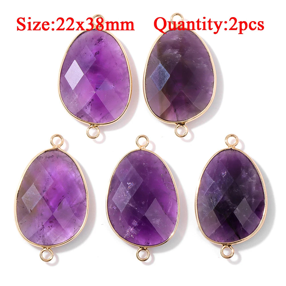 Wholesale Natural Amethyst Pendant Connector Reiki Hexagon Sun Bag Sun Stone Charm For Handmade Women Necklace Bracelet Jewelry