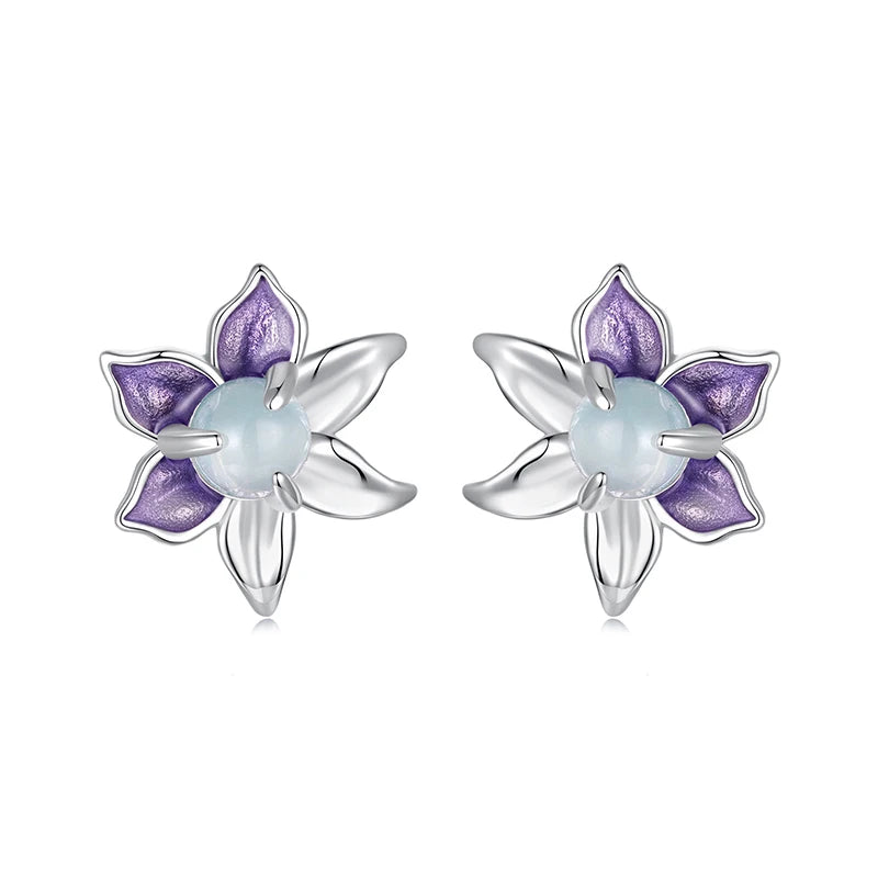 WOSTU 925 Sterling Silver Purple Flower & bird Stud Earrings For Women Spring Jewelry Gift For Family Daughter Girl Mom CQE1863