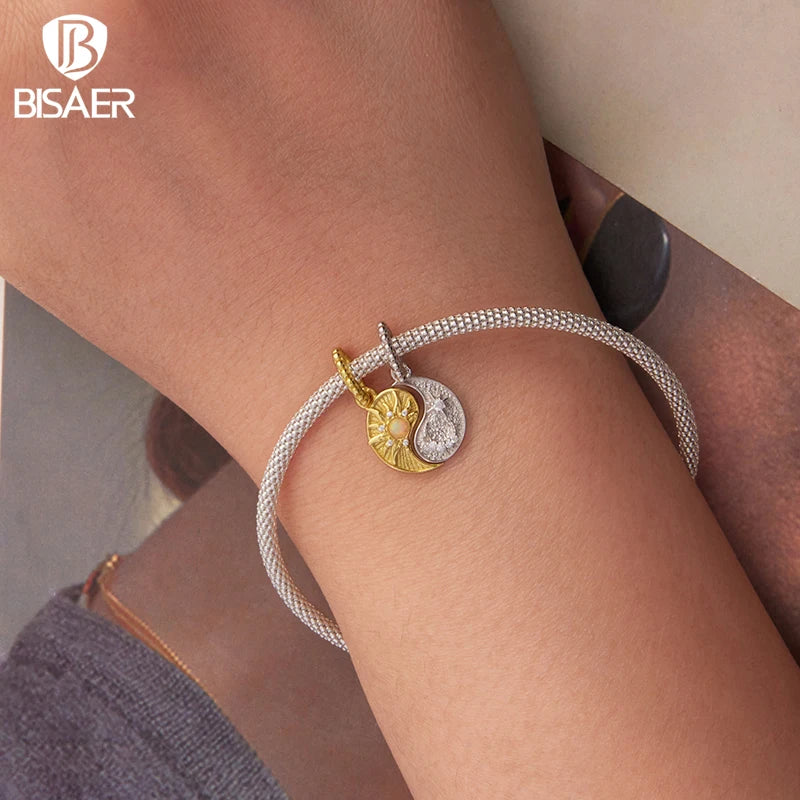 BISAER 925 Sterling Silver Tree of Life Charm Bead Yin Yang Sun Moon Locket Pendant for Women DIY Bracelet Neckalce Fine Jewelry
