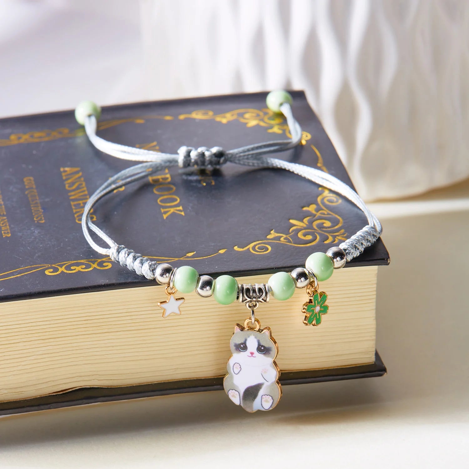 Handmade Cute Cartoon Cat Bracelets For Women Cute Flower Star Kitten Ceramic Beads Adjustable Bracelet Friendship Jewelry Gifts