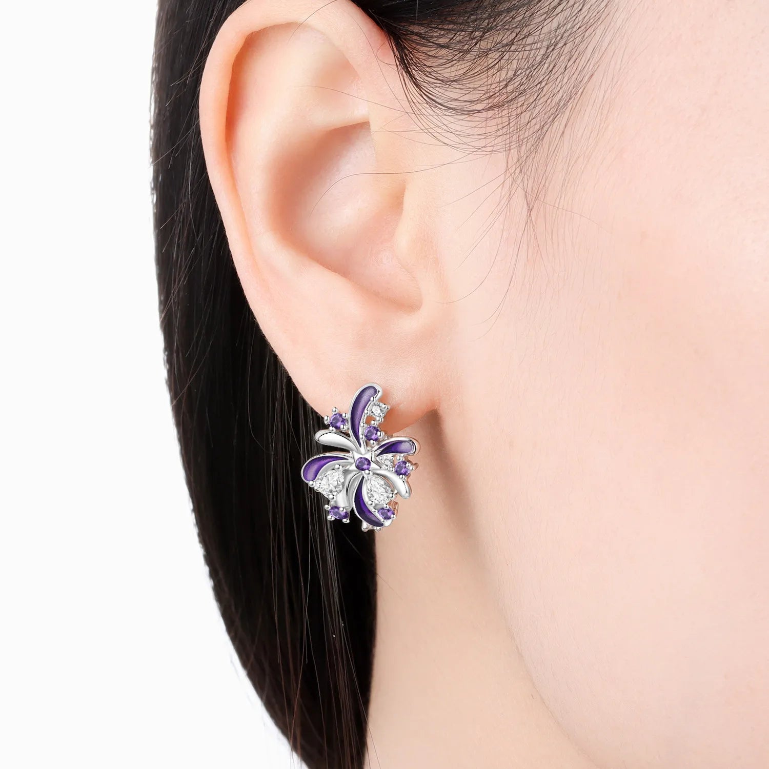 PANPOKI S925 Sterling Silver Purple Zircon Lucky Symbol Earrings Versatile Hoop Earrings For Women Jewelry Original Gifts