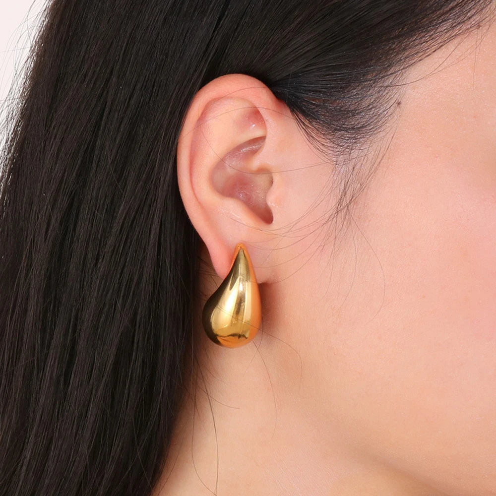 Retro Gold Color Glossy Tear Drop Earrings for Women
