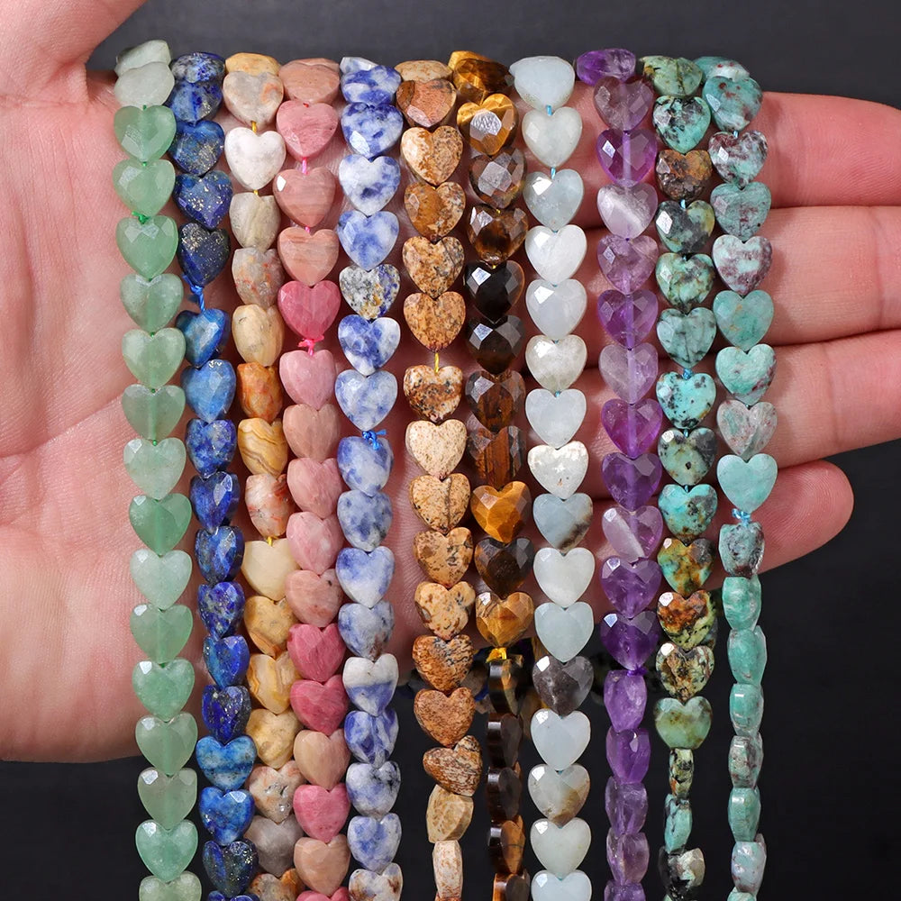 8MM Heart Love Shape Stone Bead Natural Faceted Amethyst Tiger Eye Loose Spacer Beads For DIY Bracelet Neckalce Earring Supplies