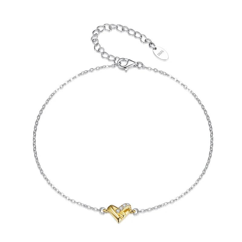 WOSTU 925 Sterling Silver Gold Color Heart Charm Anklet Foot Chain Links, Xmas New Year Girl Daugther Beach Jewelry Holiday Gift