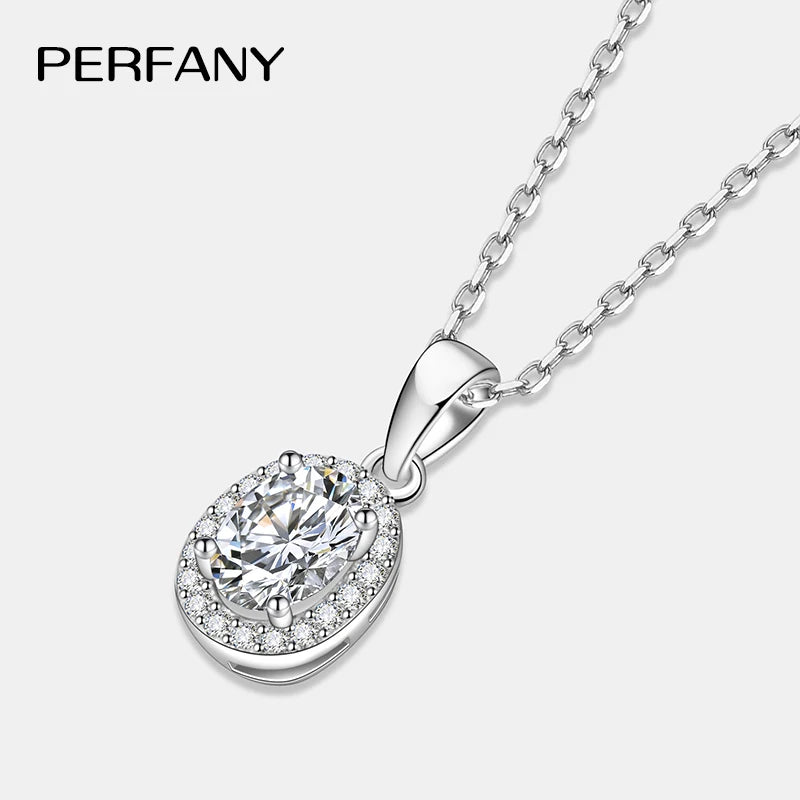 PERFANY 1CT Oval Cut Moissanite Necklace for Women S925 Pure Silver Laboratory Diamond Pendant Fashion Wedding Jewelry