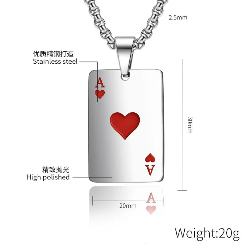Hiphop Rock Playing Cards Necklace For Men 24Inches Stainless Steel Cuban Chain Collar Locomotive Cool Riding Neck Accessories
