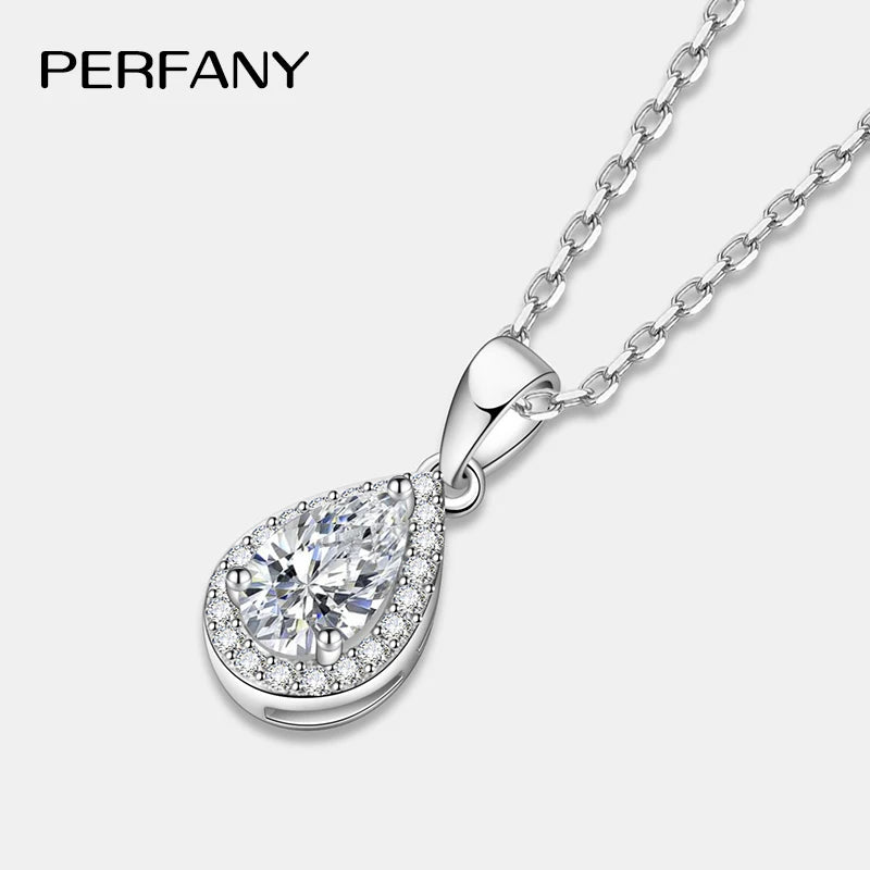 PERFANY 1CT Pear Cut Moissanite Necklace for Women S925 Pure Silver Sparkling Diamond Pendant Luxury Jewelry Party Gift - Madeinsea©