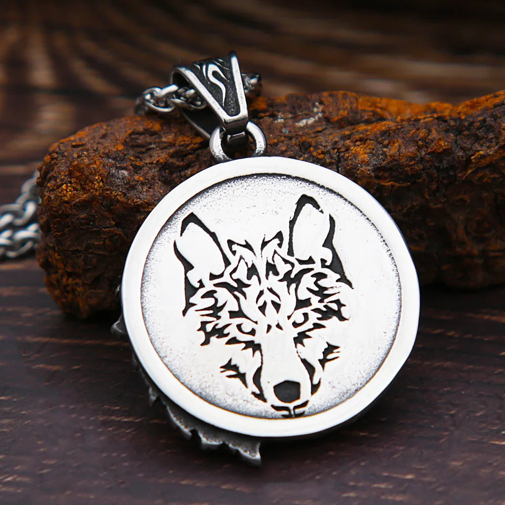Men Vintage Viking Wolf Pendant Necklace Punk Street Rock Nordic Stainless Steel Odin Wolf Head Necklace Fashion Jewelry - Madeinsea©