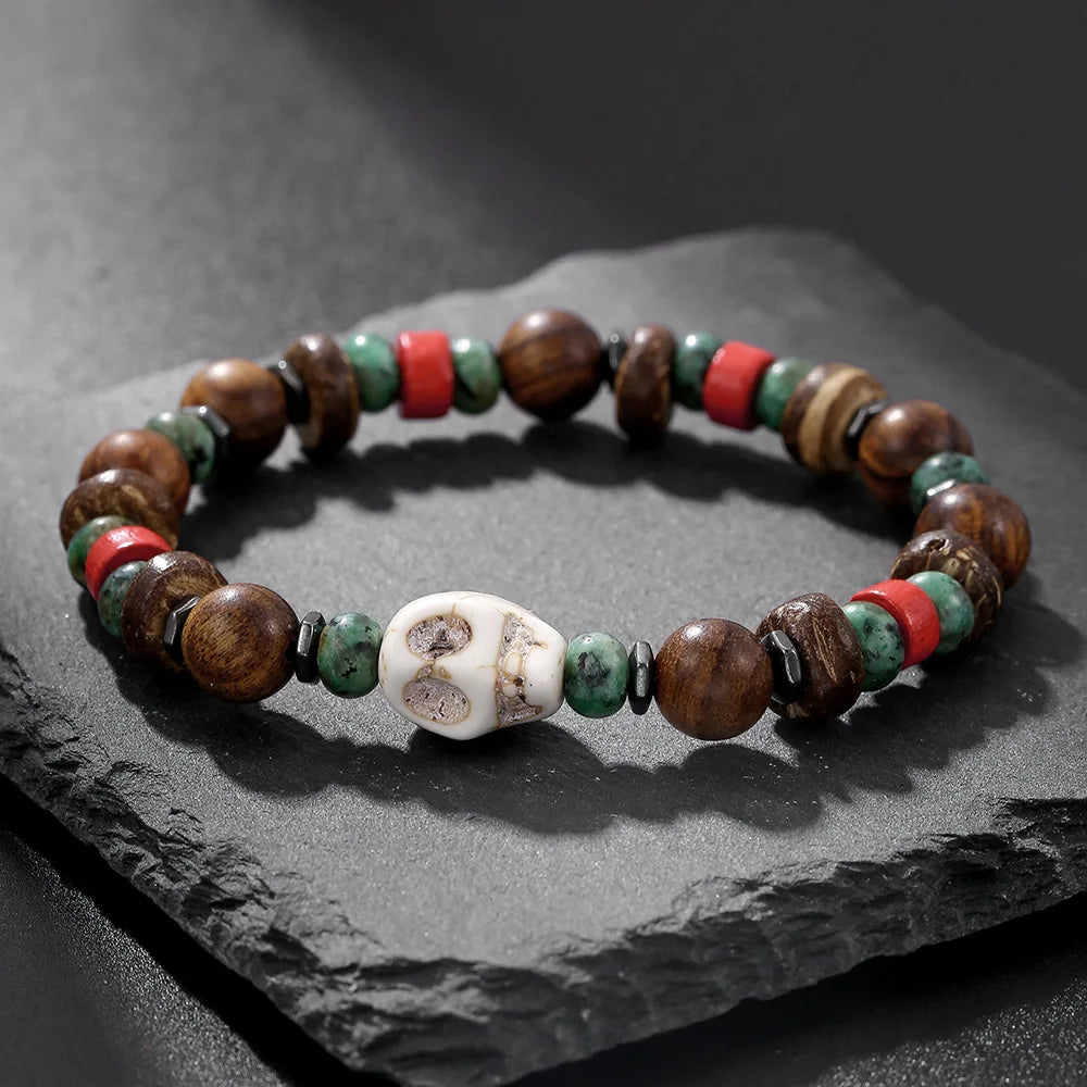 1PC Vintage Male Tribal Coconut Shell Wooden Beaded Bracelet for Men Lava Stone Bracelet Man Jewelry Gift for Him