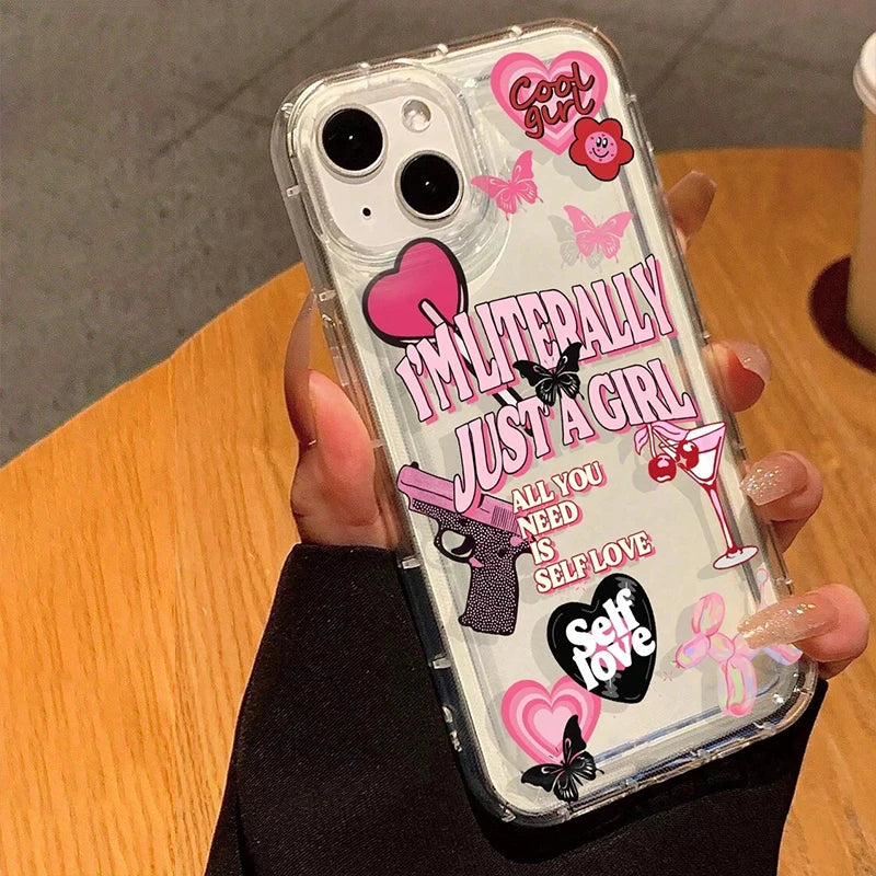 Cute Cartoon Ins Vibes Slogan Print Clear Case for IPhone 17 16 15 14 13 12 11 Pro Max 16E 15 14 Plus XR 17 Air Airbag Cover