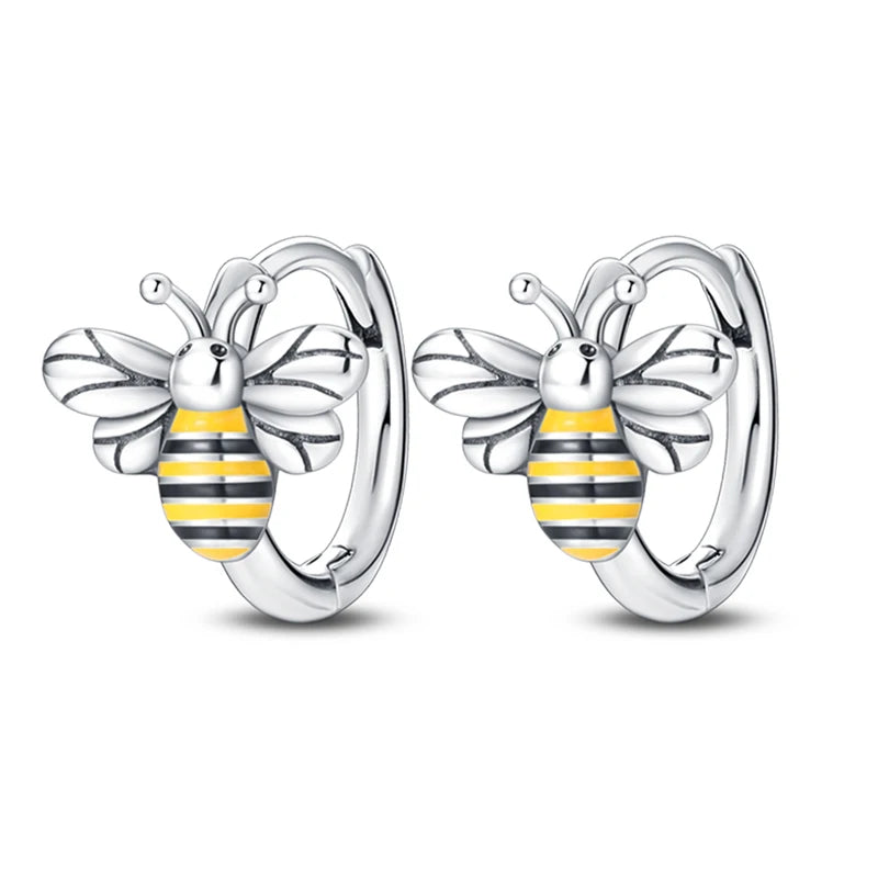 Springtime Earrings For Women 925 Silver Plated Double Hoop Butterfly Bees Ladybird Insect Earrings Party Jewelry Birthday Gifts