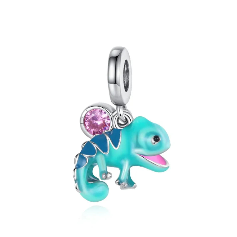 925 Sterling Silver Color Forest Chameleon Charm Pendant Beads Fit Charm Bracelet Original for Women DIY Jewelry Making