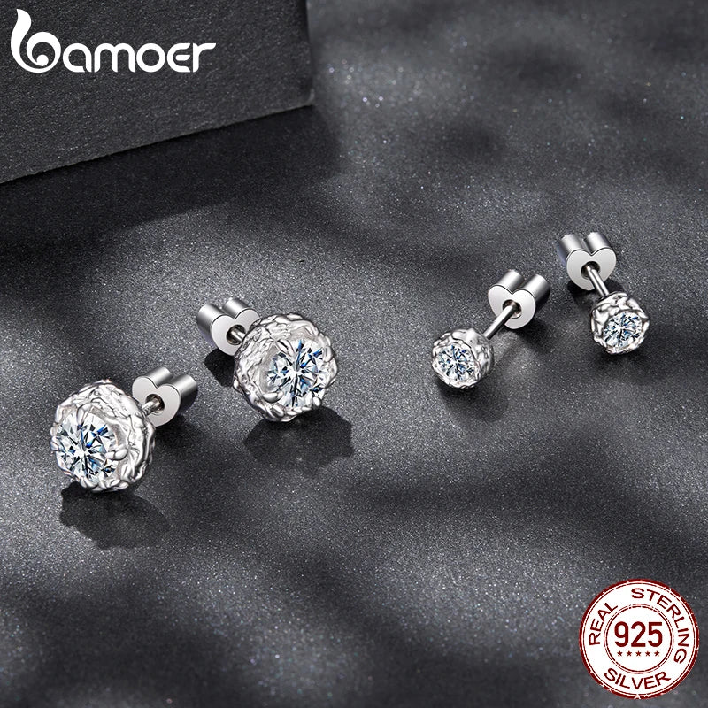 Boucles d'oreilles BAMOER en cristal de moissanite, diamant de laboratoire VVS1, argent sterling 925 texturé, style rétro, pour femmes
