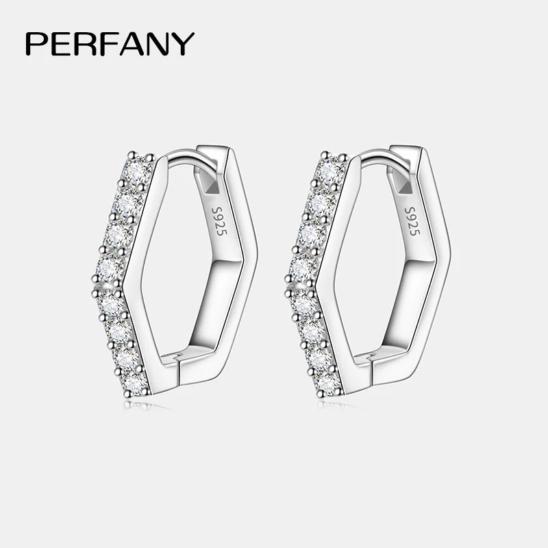 PERFANY All Moissanite Hoop Earrings for Women S925 Pure Silver Hexagonal Design Laboratory Diamond Fashion Luxury Jewelry - Madeinsea©