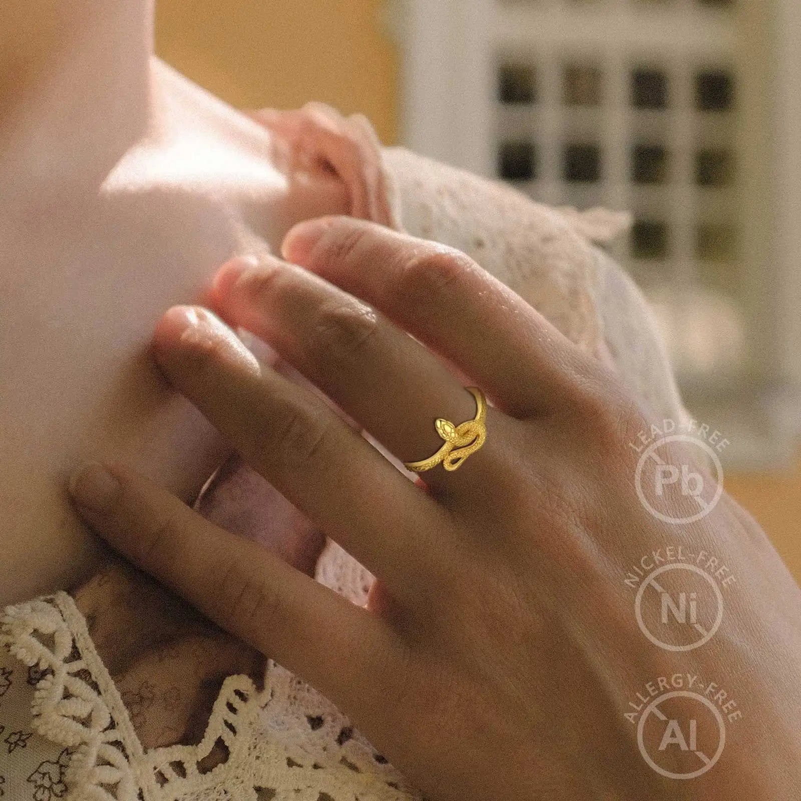 Eudora 925 Sterling Silver Snake Adjustable Ring for Women Man 18K Gold Textures Cobra Punk Ring Personalized Jewelry Party Gift