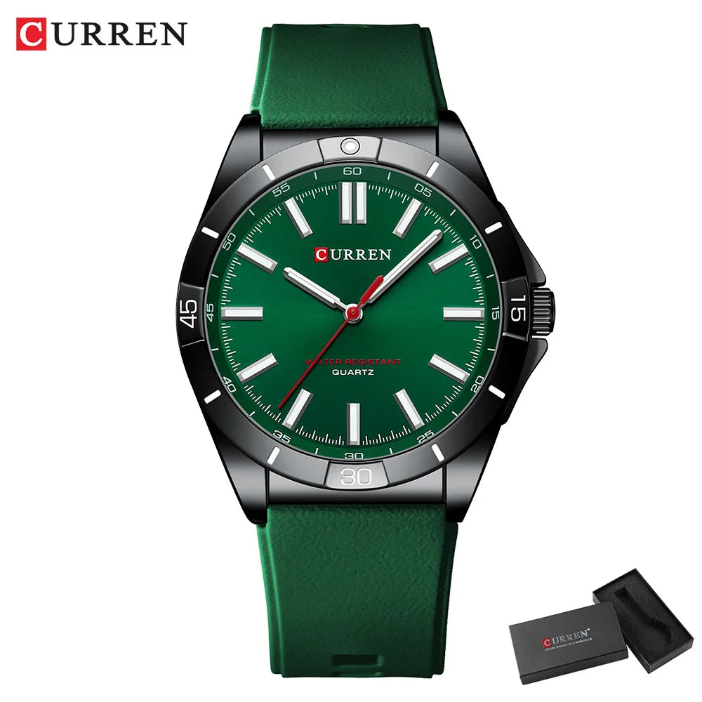 Montre-bracelet pour homme CURREN, simple et luxueuse, analogique, à quartz, aiguilles lumineuses, 44 mm, bracelet en silicone