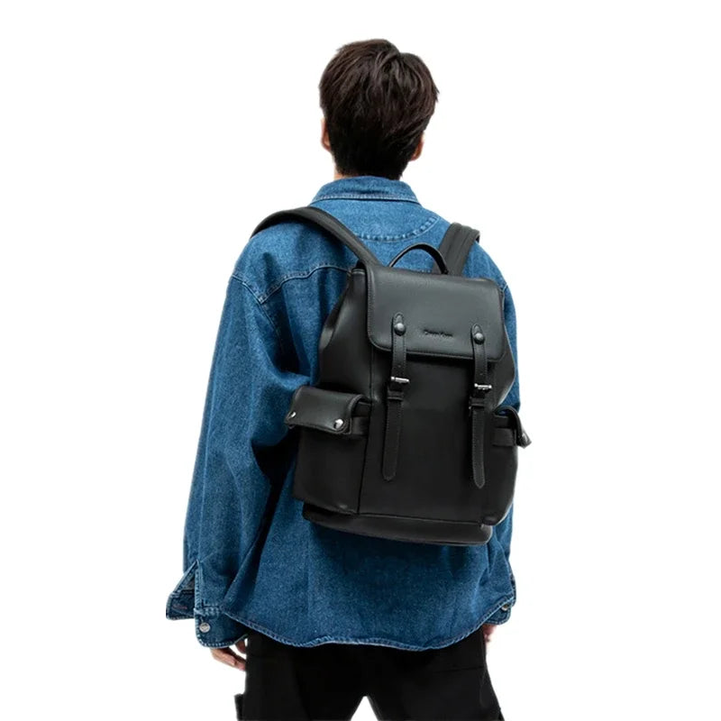 New Fashion Backpack Men Luxury Solid Leather Men's Backpack Business Travel Laptop Backpack Male High Capacity School Bag
